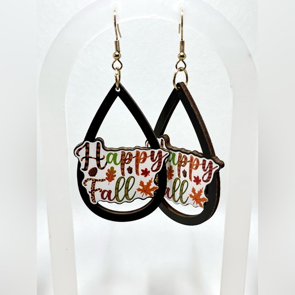 NWT Vintage Style Fall Autumn Earrings Thanksgiving Themed Drop & Dangle Wood - Picture 3 of 8